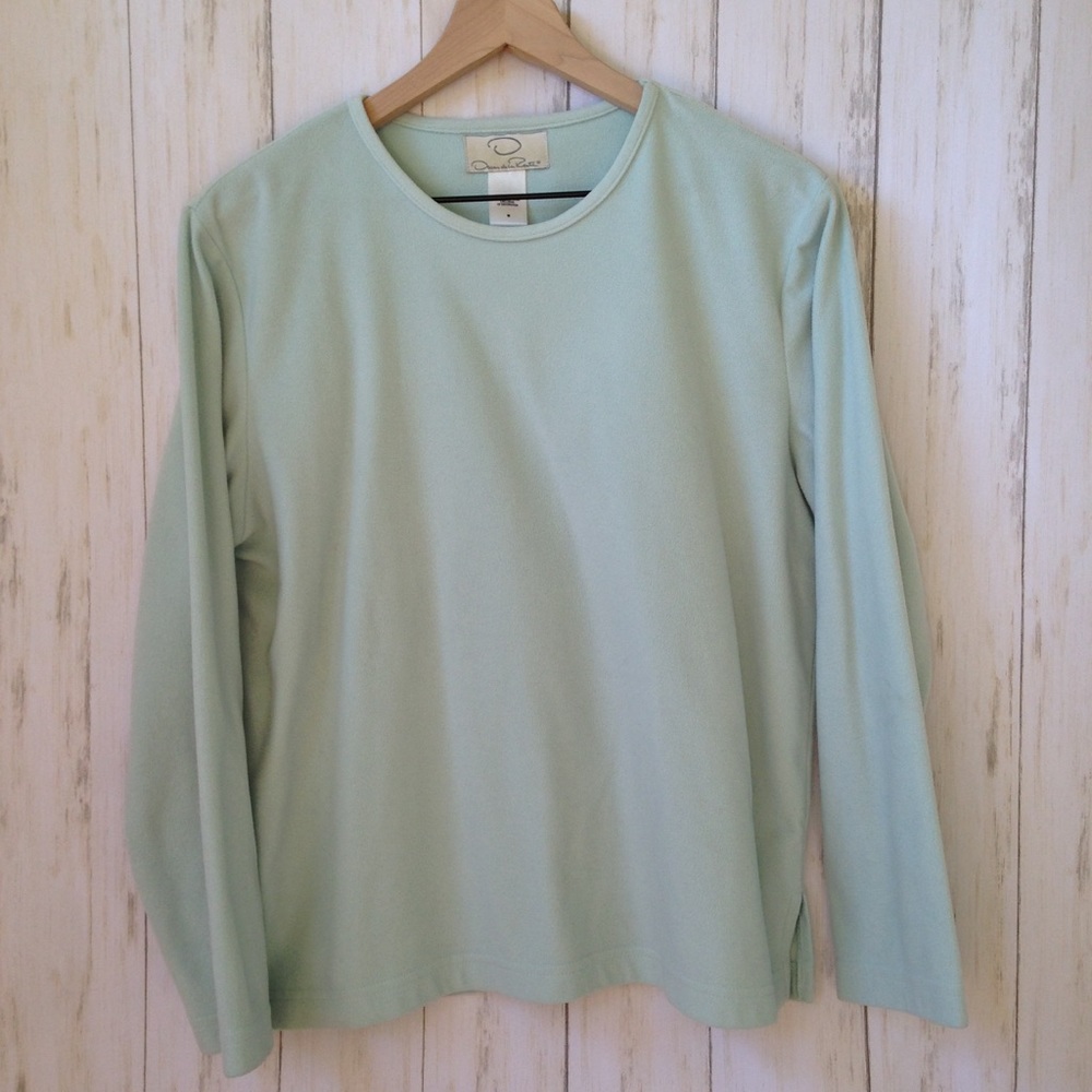 Oscar De La Renta Blue Green Fleece Sweater Medium